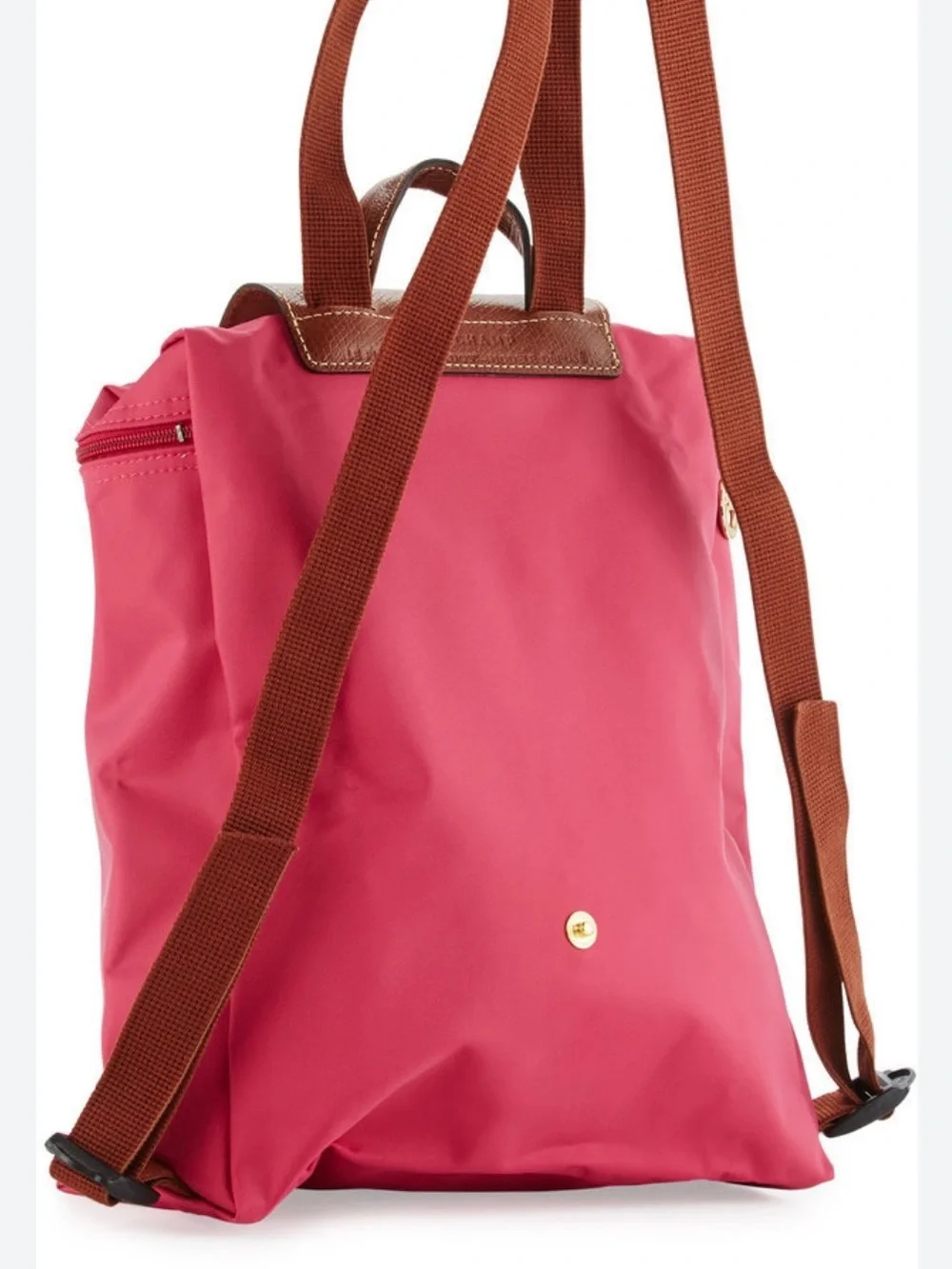 LONGCHAMP Le Pliage Small Backpack, pink gold hardware, embroidered initials
